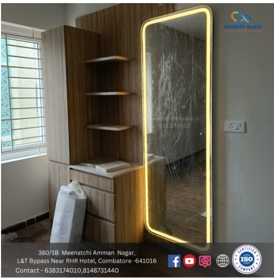 7*3 Rectangular Shaped Corner Curved Wardrobe Led Mirror With Frameless  - WM - 04