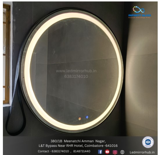 Round Shaped Black Frame with Handle Led Mirror DM - 21