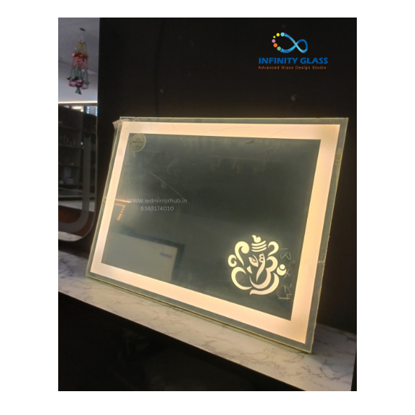 Right Side Corner Vinayagar Designed Rectangular Shaped Led Mirror DI - M - 03