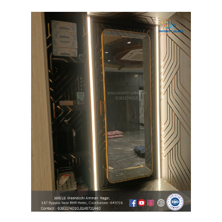 Rectangular Shaped Corner Curved Wardrobe Plain Mirror With Golden Frame -  WM - 05
