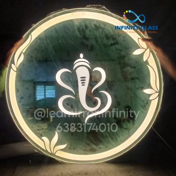 Divine Ganapathy Round  Led mirror for home 24"dia LH76