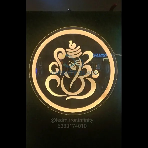 Round Vinayagar design led mirror for home18"x18" LH73