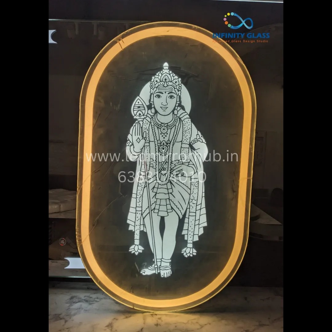 God Murugan capsule shape Led mirror for home & temple 30"x20" LH64