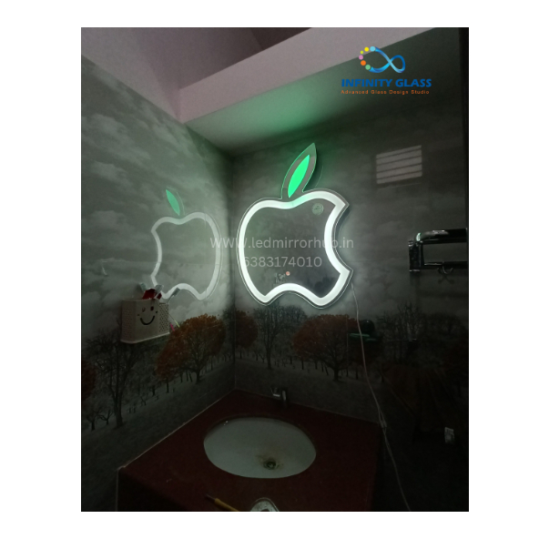 Cut Apple Shaped With Leaf LED Mirror - BM - 20