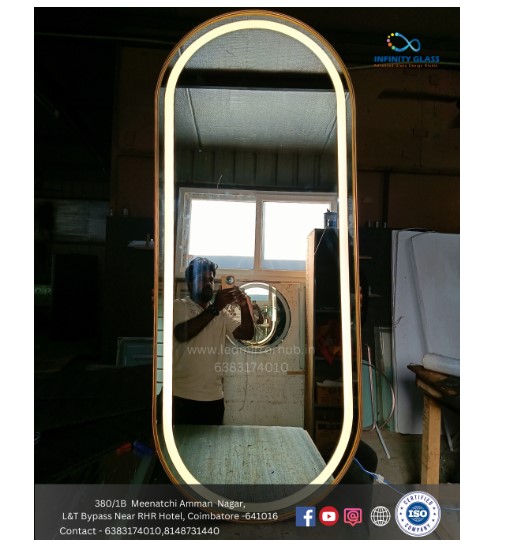 Oblong Shaped Golden Framed Led Mirror SM - 09