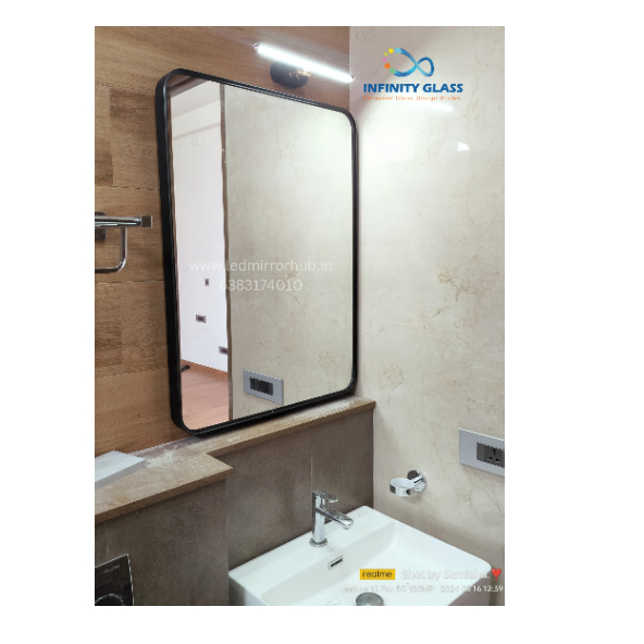 Corner Curved Square Shaped Black Frame Led Mirror BM - 18