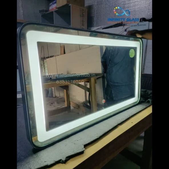 Discover stylish corner edge Black Frame LED Mirror 3'2 LH128