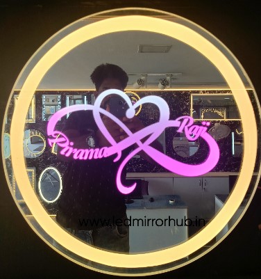 Printed Name 18 inch Round Designed Led Mirror DM - 01