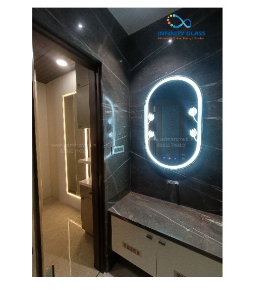 Capsule Shaped Flower Designed Led Mirror WM - 06