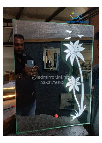 Right Side Tree Designed Square Shaped Led Mirror - BM - 07