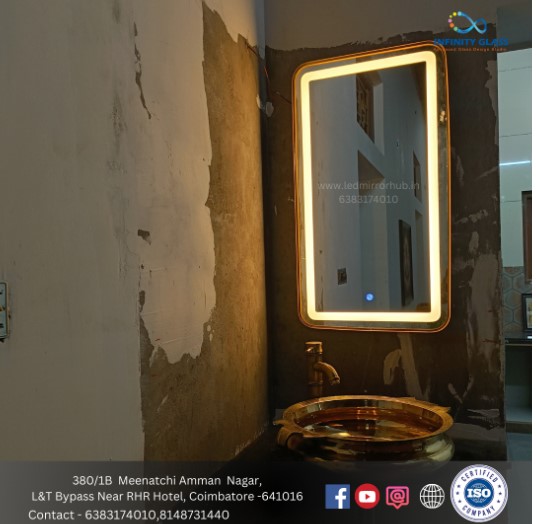 Rectangular Shaped Golden Framed Led Mirror FLM - 01
