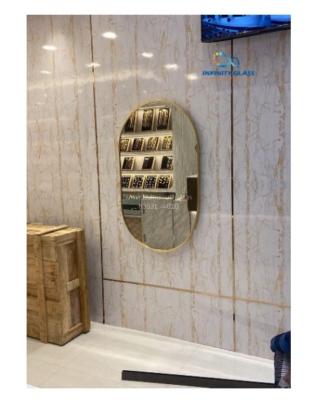 Capsule Shaped Golden Framed Led Mirror FM - 02