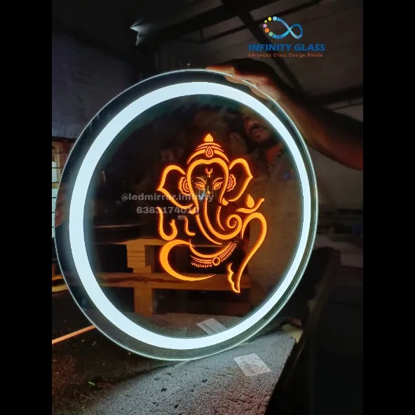 God ganesha design Round  Led mirror 18" dia LH69