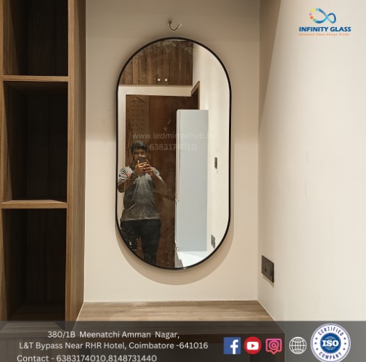 5*3 Capsule Shaped Black Framed Mirror WM - 14