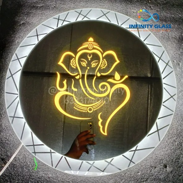 God Vinayaga design Round Led mirror for home 18"dia LH75