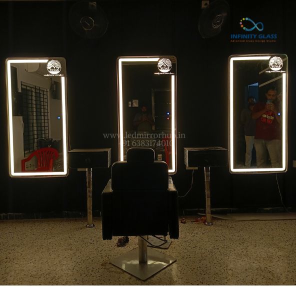 2024 Framed hot selling barber shop mirror with bluetooth speaker and backlit smart light mirrors with logo LH118