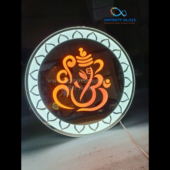 Round Divine Led Mirror Ganesha LH36 18" x 18"