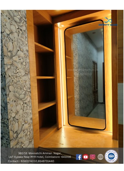 Rectangular Shaped Corner Curved Wardrobe Plain Mirror With Frame -  WM - 03